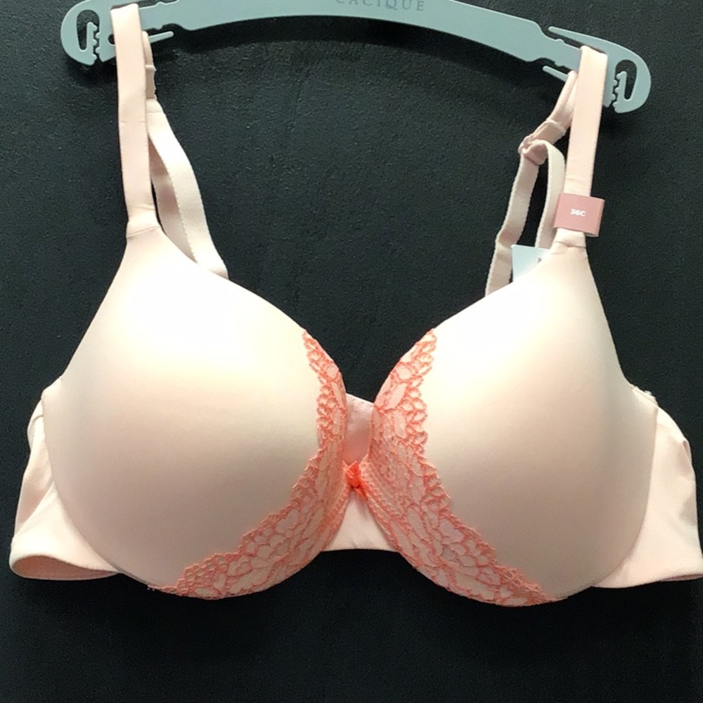 Peach colored bra with lace